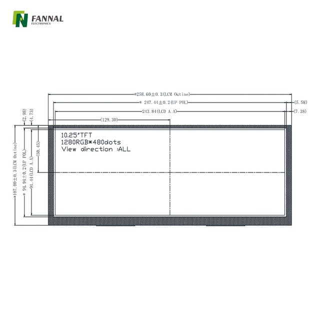 LCD TFT industriale ad ampia temperatura da 10,25' | 1280×800 LVDS